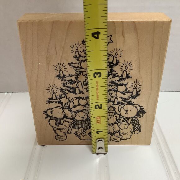 Teddy Bears Candles Christmas Tree PSX K-1885 Rubber Stamp Vintage 1996 New - Picture 6 of 8